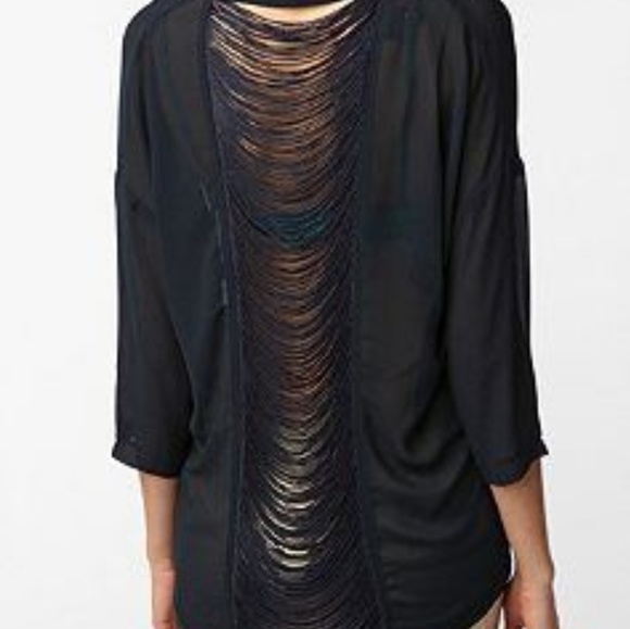 Brandy Melville Tops - [Brandy Melville] Black Dolman Fringe Back Top